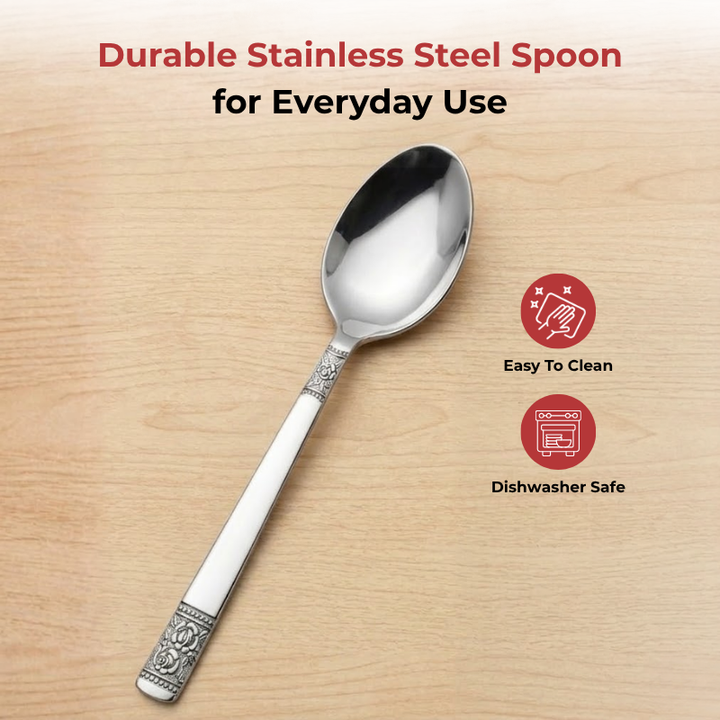 VINOD Moscow Stainless Steel Spoon Set of 12-Piece, Heavy Gauge Steel, Mirror Finish, Rust Free, Tough Strong & Durable, Easy to Clean