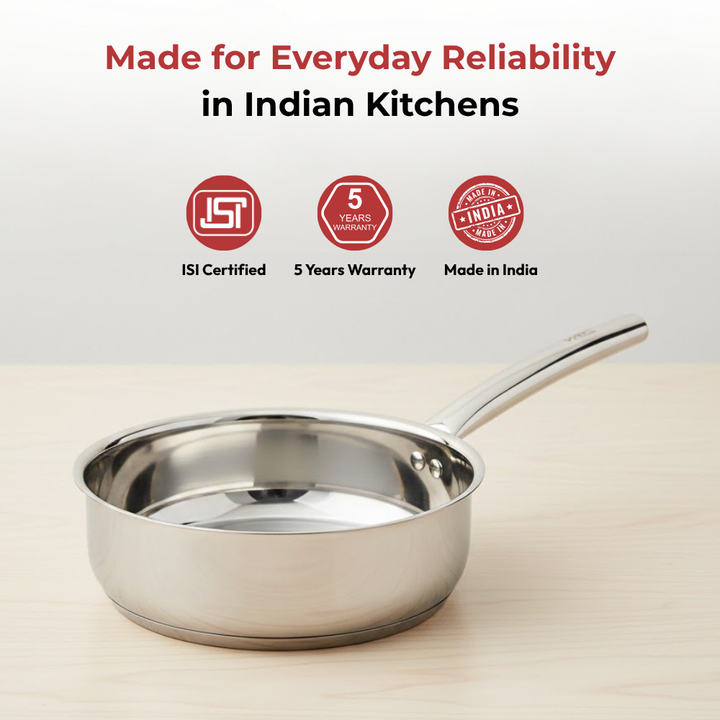 Vinod – Doniv Majestic Stainless Steel Sandwich Bottom Fry Pan, Capacity 2.5 Ltr (22cm) - Induction base