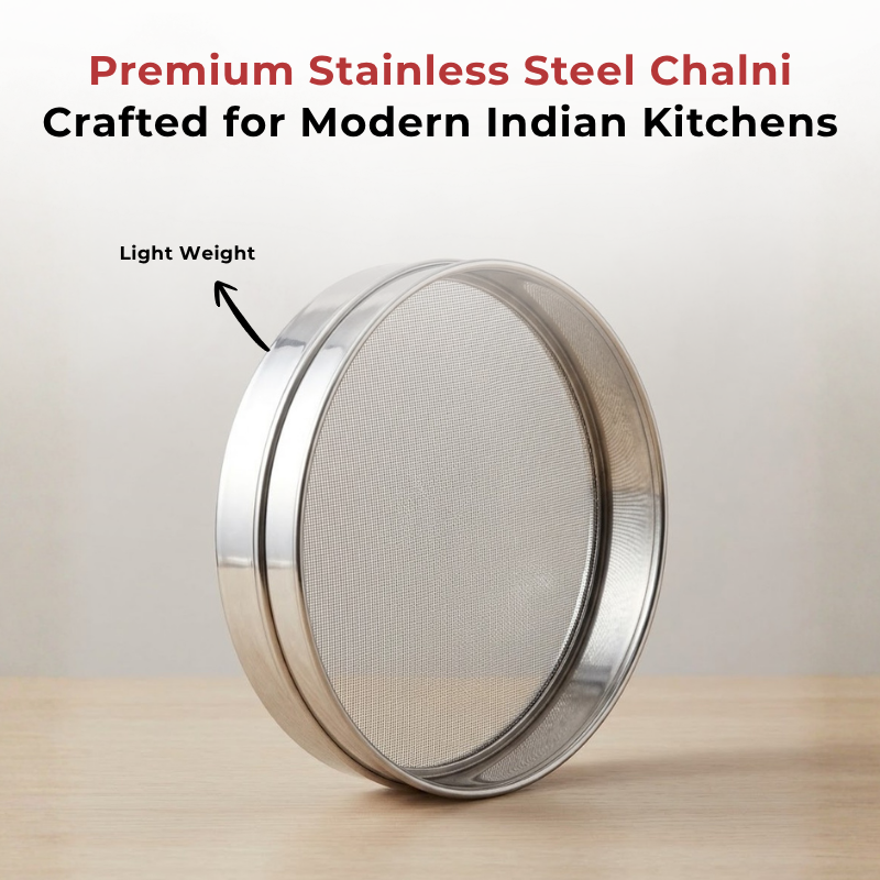 Vinod Stainless Steel Atta Chalni / Flour Sieve Channi, close-up detail