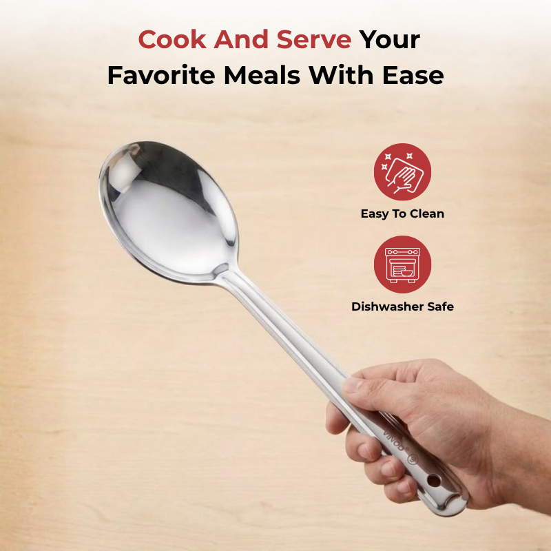 Vinod Stainless Steel Serving Paan / Cooking Spoon Set of 2, angled view