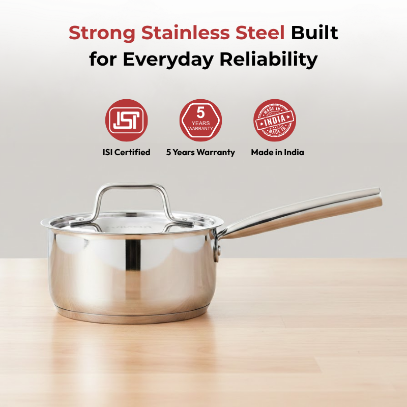 Vinod – Doniv Stainless Steel Majestic Sandwich Bottom Sauce Pan 1.1 Liter/14 cms – Induction Friendly