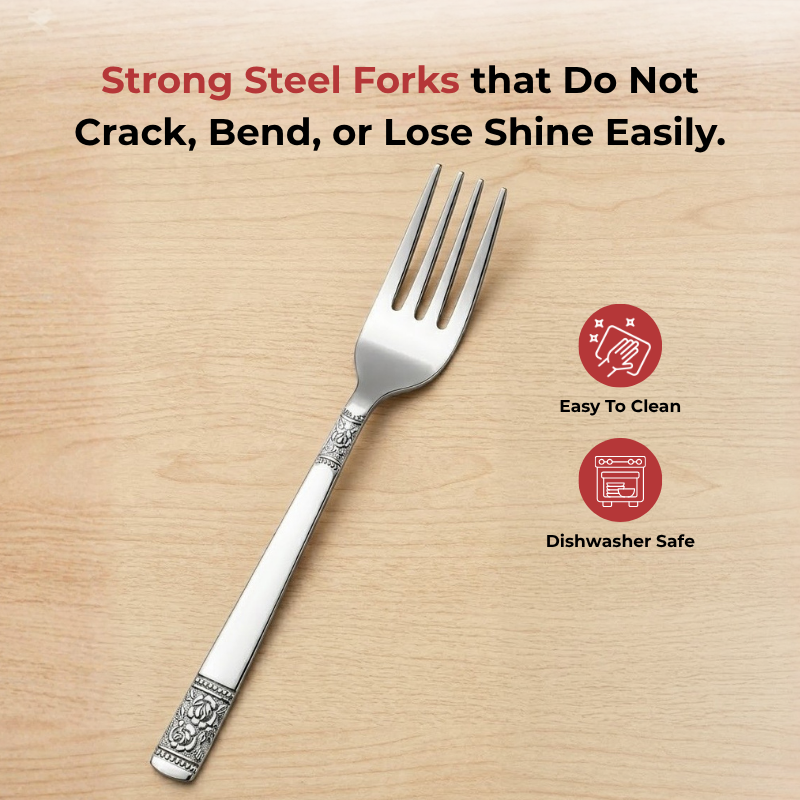 Vinod Moscow stainless steel dinner fork set of 12, angled view