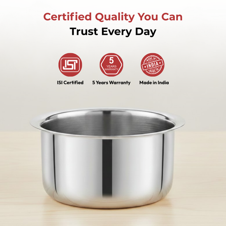 Vinod – Claro Heavy Gauge Stainless Steel Tope (Plain), 1.5 mm – Capacity 1800 ml