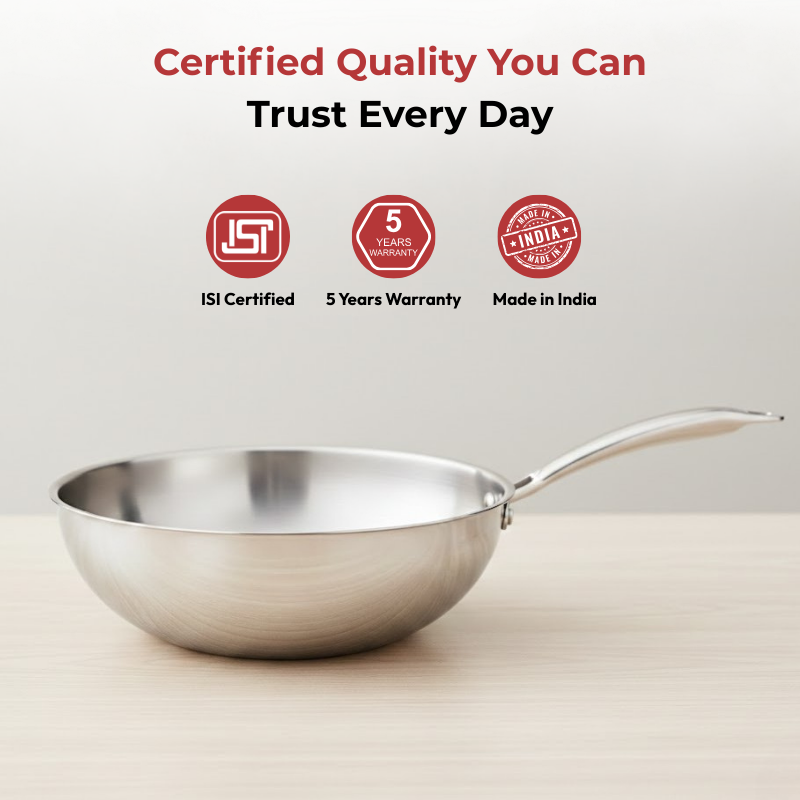 VINOD Doniv Titanium Triply Stainless Steel Wok 26 cms, Capacity 3.30 Liter