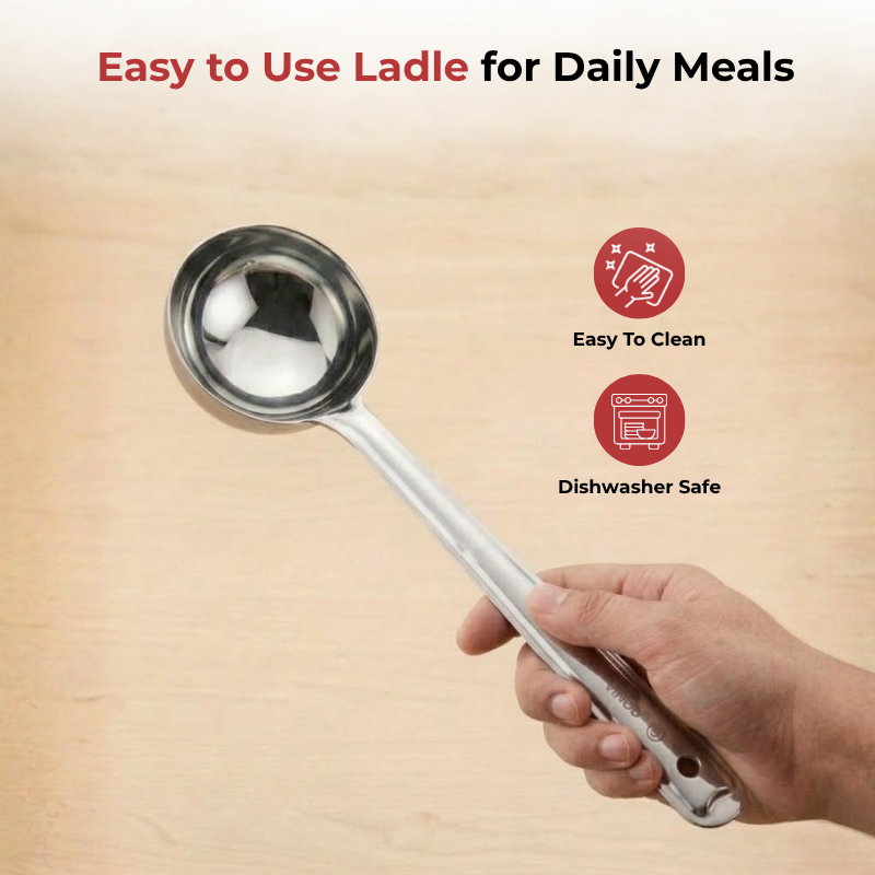 Vinod Stainless Steel Basting Serving Ladle / Serving Spoon / Karchi Set of 2, angled view