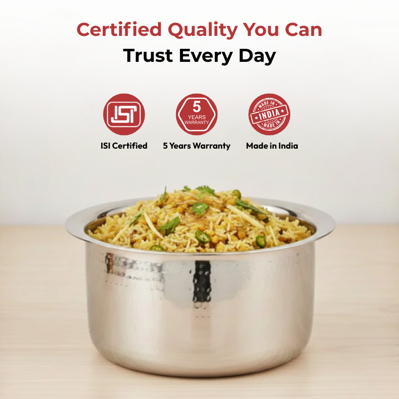 Vinod – Claro Heavy Gauge Stainless Steel Hammered Tope, 1.5 mm – Capacity 4600