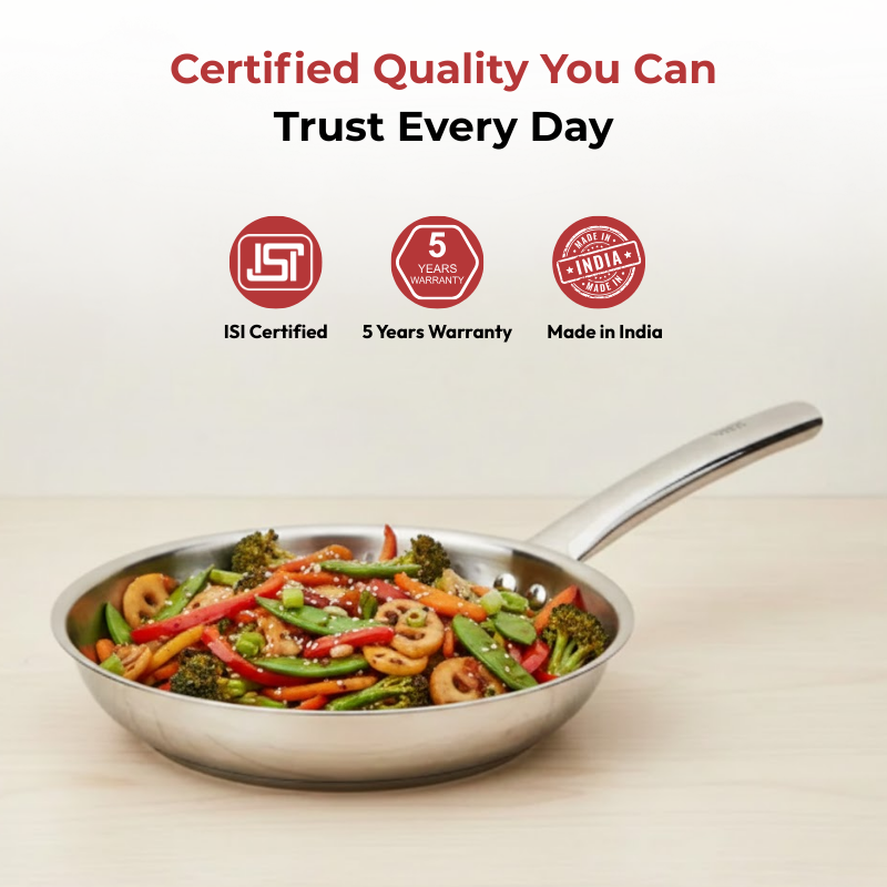 Vinod – Claro Heavy Gauge Stainless Steel Hammered Fry Pan with 1.5 mm Thickness 1400 ml