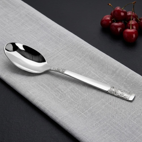 Vinod Moscow stainless steel dessert spoon set of 12, front view
