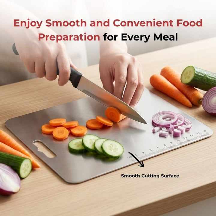VINOD Stainless Steel Chopping Board in 30.5 X 20 cm Size with Knife-Friendly Surface, Rust Free Build and Hygienic Easy-Clean Finish