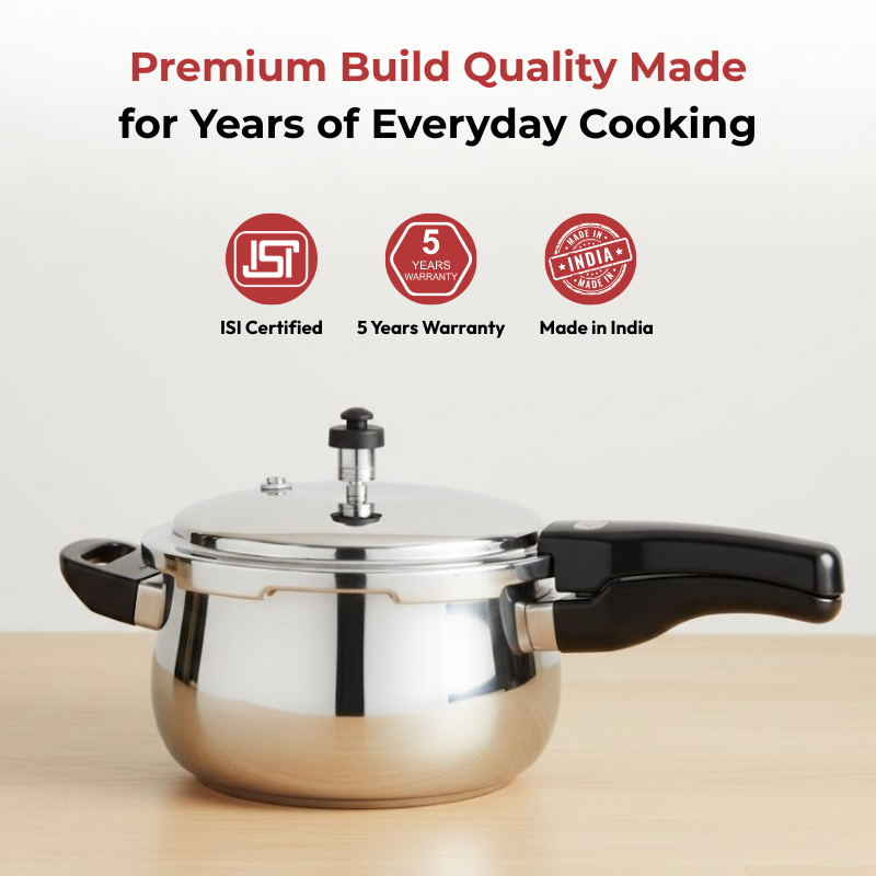 Vinod Doniv Titanium Triply Stainless Steel Pressure Cookers 5 Ltr, close-up detail