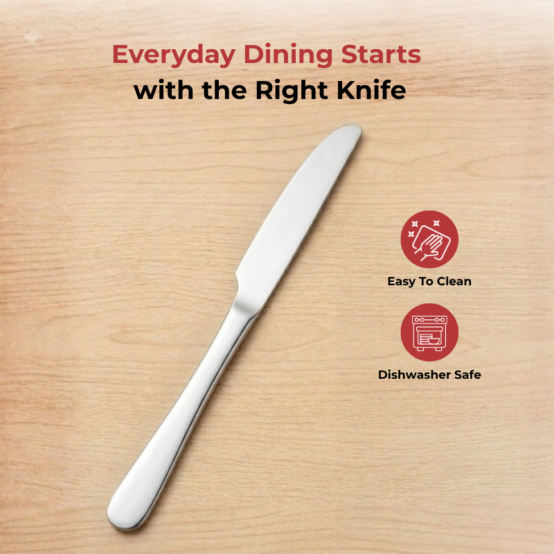 Vinod Decora stainless steel dinner knife set of 6, angled view