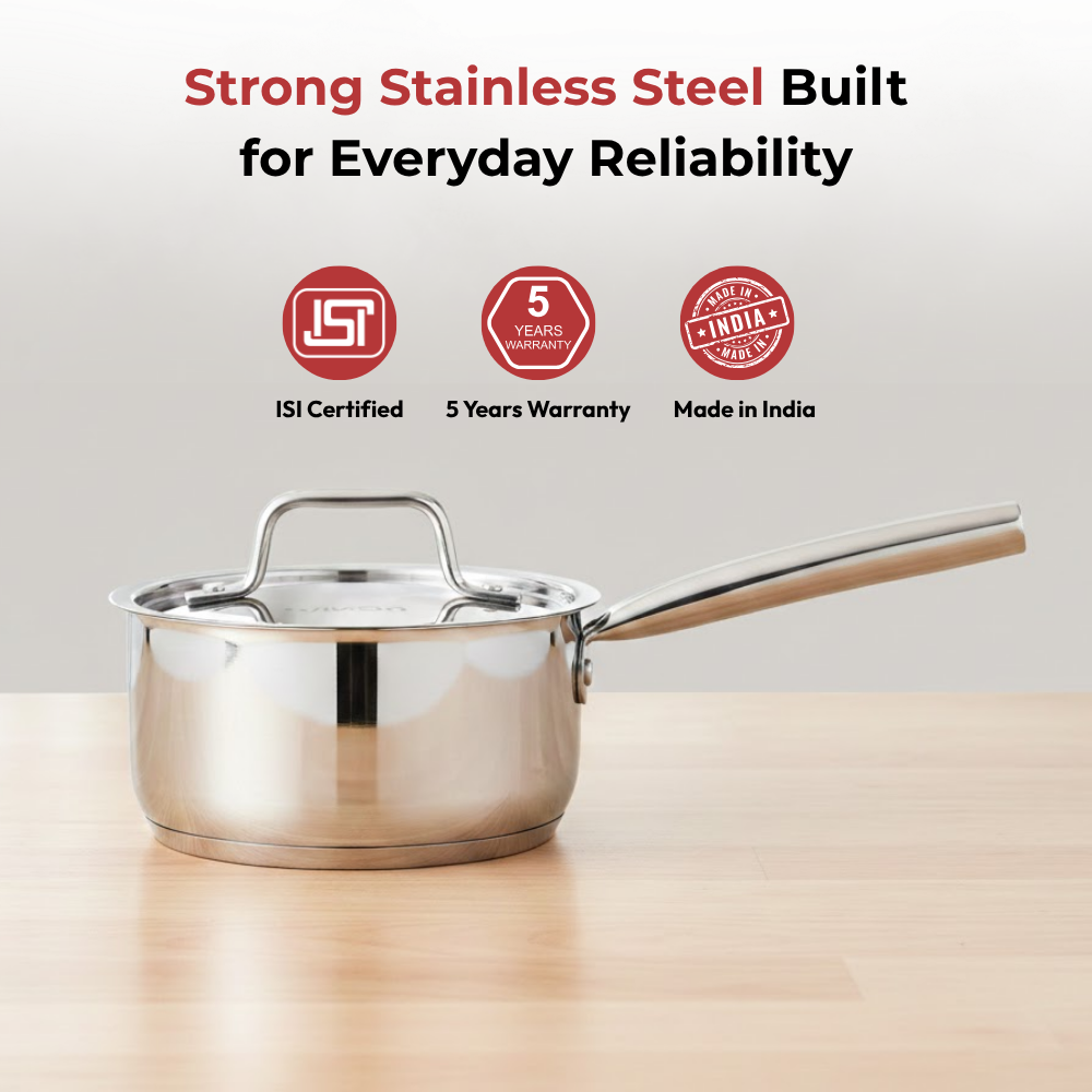 Vinod Doniv Stainless Steel Majestic Sandwich Bottom Sauce Pan, angled view