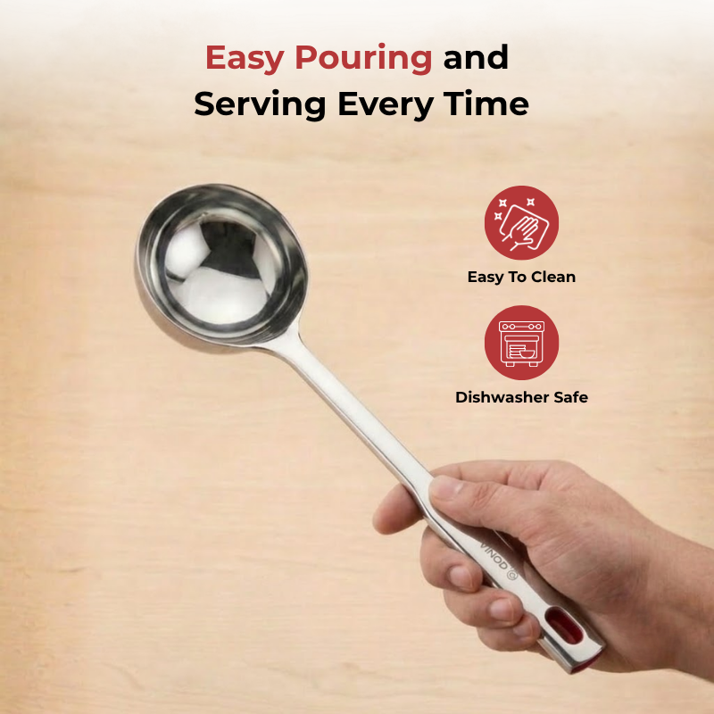 Vinod Queens stainless steel ladle serving spoon set of 2, 36 cm, No. 1, angled view