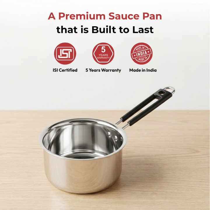 Vinod Stainless Steel Premium Sauce Pan Heavy Gauge 1000 ml Milk Pan, Tea Pan, Induction & Gas Stove Compatible, Dishwasher Safe, Durable Tea Pot for Kitchen
