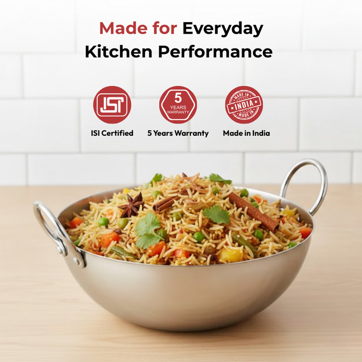 Vinod – Claro Heavy Gauge Stainless Steel Plain Kadai, 2.5 mm (800 ml)