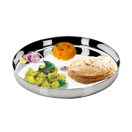 Vinod Stainless Steel Traditional Plate / Bhojan Thali / Beeding Khumcha Thali set