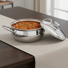 Vinod Stainless Steel Milano Plain Serving Casserole With Steel Lid & Side Handle 1630 ml, 18 cm