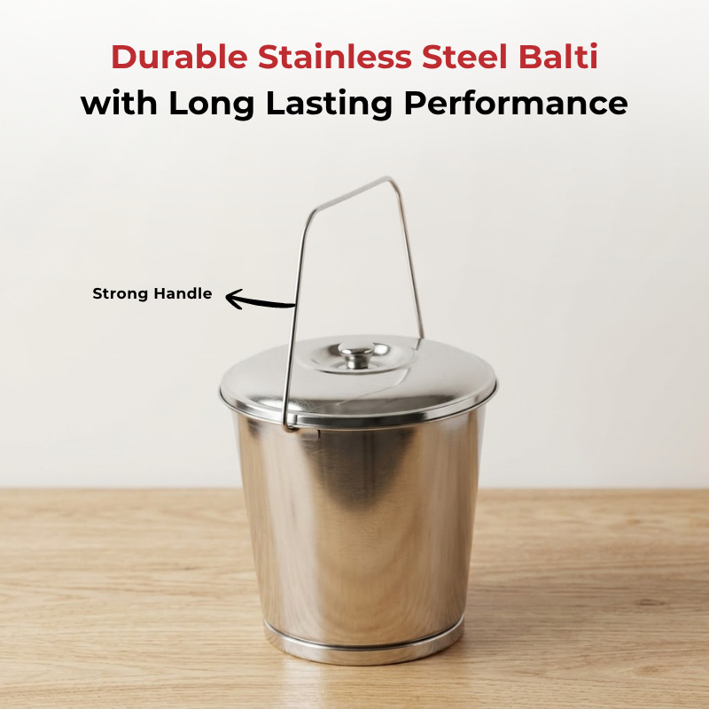Vinod Stainless Steel Balti with Lid, angled view