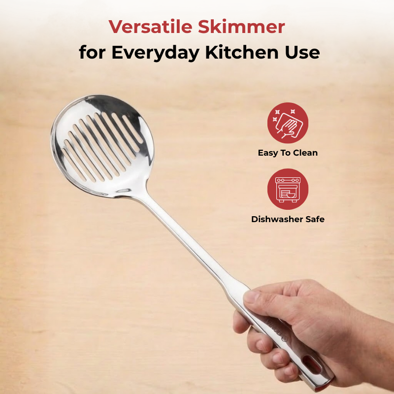 Vinod Stainless Steel Queens Skimmer Slotted Spoon Set of 2, angled view
