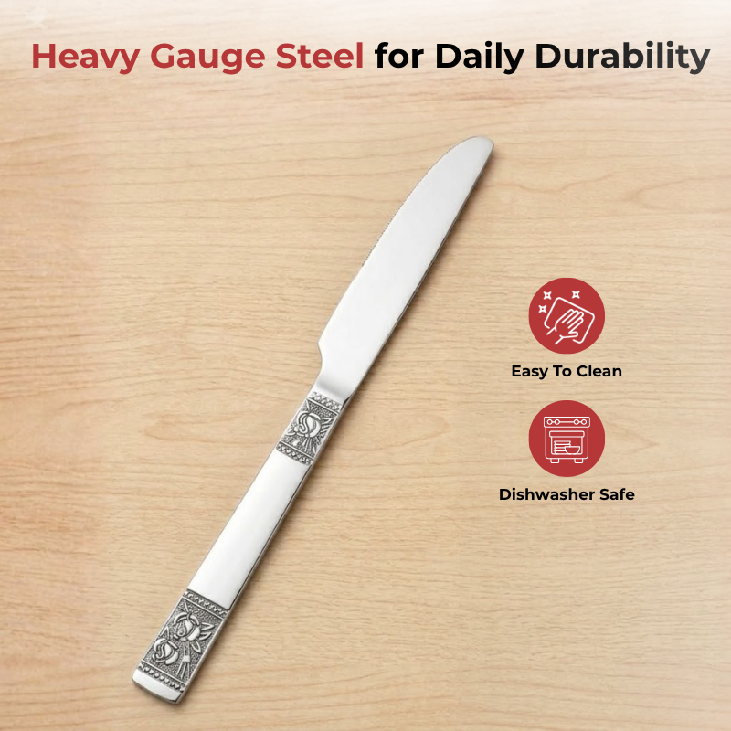 Vinod Moscow stainless steel dinner knife set of 6, angled view