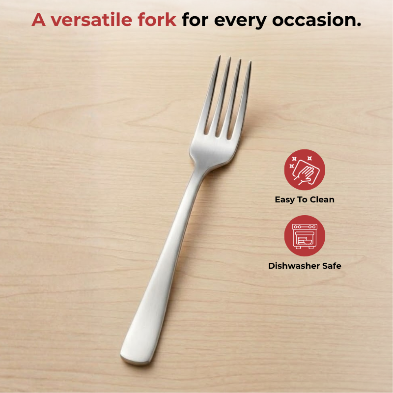 Vinod Aero stainless steel dinner fork set of 12, angled view