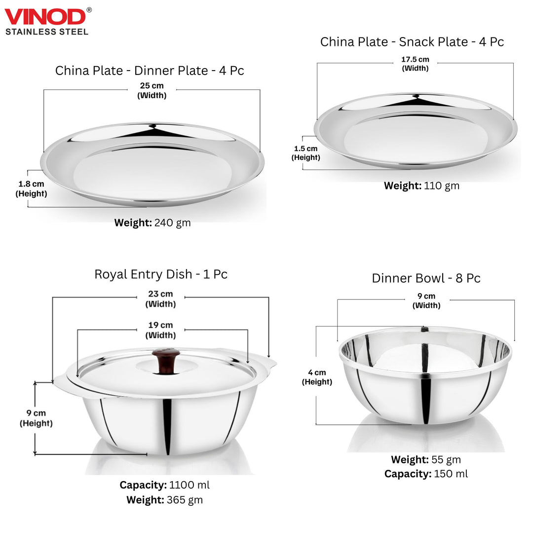 विनोद स्टेनलेस स्टील 30 पीस डिनर सेट, चार लोगों के लिए