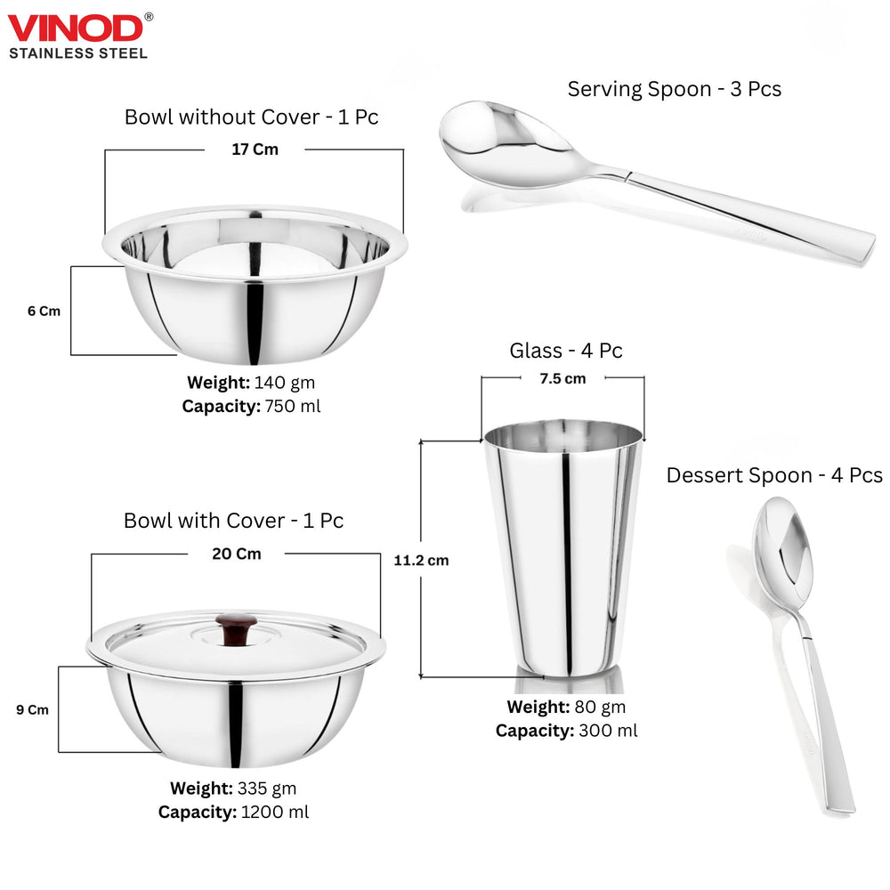 Vinod 30 Pieces Stainless Steel Dinner Set, angled view