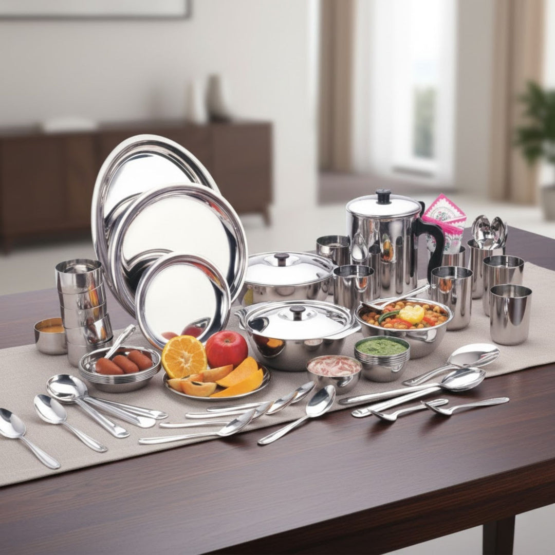 विनोद स्टेनलेस स्टील 30 पीस डिनर सेट, चार लोगों के लिए