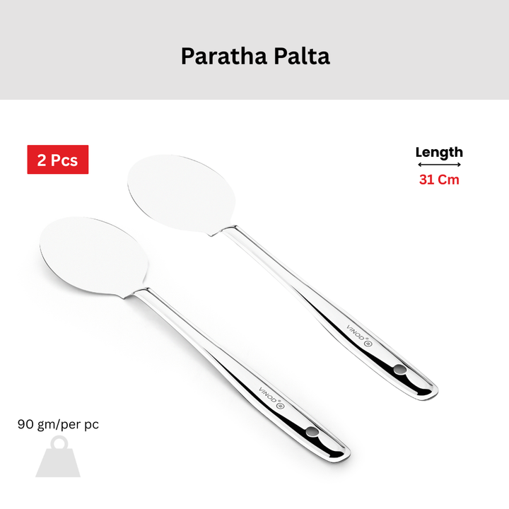 विनोद स्टेनलेस स्टील पराठा पलटा 31 सेमी कुकिंग टर्नर चपाती, डोसा, उत्तपम, रोटी और पराठा के लिए फ्लैट प्लेन कुकिंग चम्मच स्टील स्पैटुला I आवश्यक रसोई उपकरण I 2 का सेट I नंबर 1