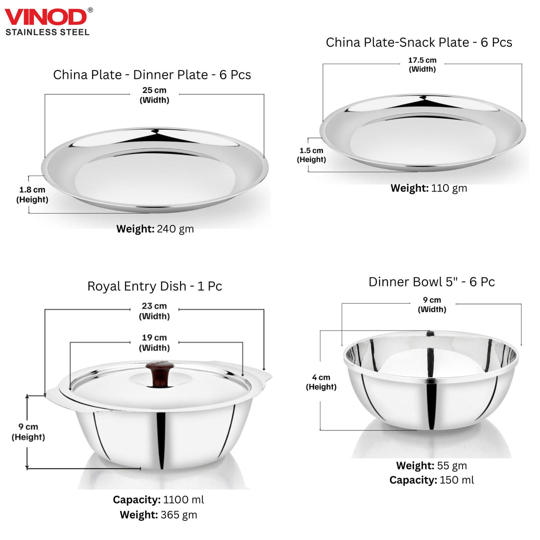 विनोद स्टेनलेस स्टील 36 पीस डिनर सेट, छह लोगों के लिए