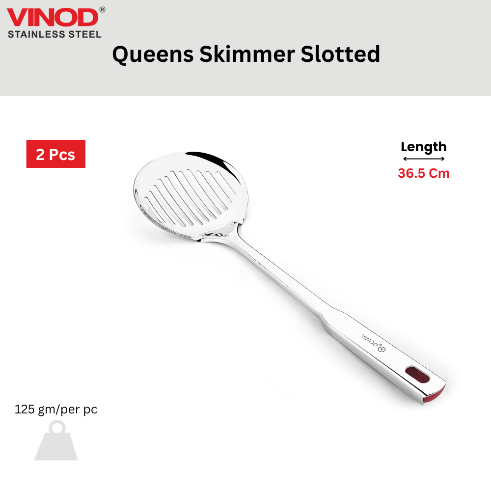 विनोद स्टेनलेस स्टील क्वींस स्किमर स्लॉटेड चम्मच तलने के लिए 36.5 सेमी I 2 का सेट I नंबर 1