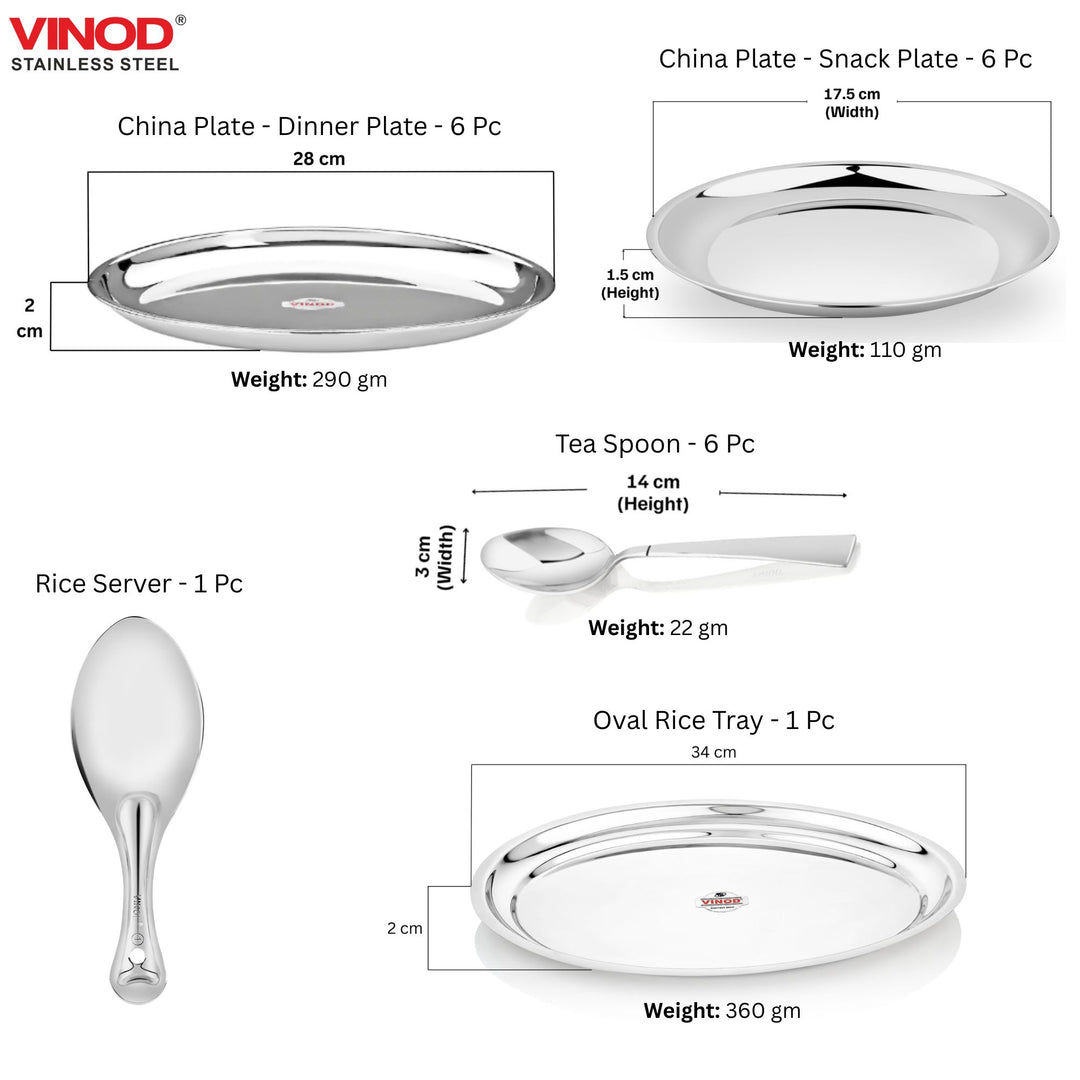 विनोद स्टेनलेस स्टील 37 पीस डिनर सेट, छह लोगों के लिए
