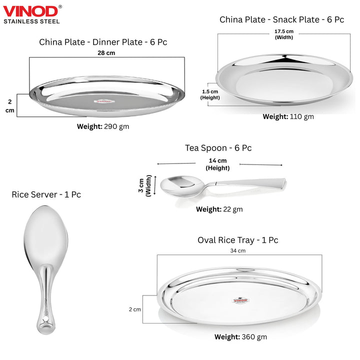 विनोद स्टेनलेस स्टील 37 पीस डिनर सेट, छह लोगों के लिए