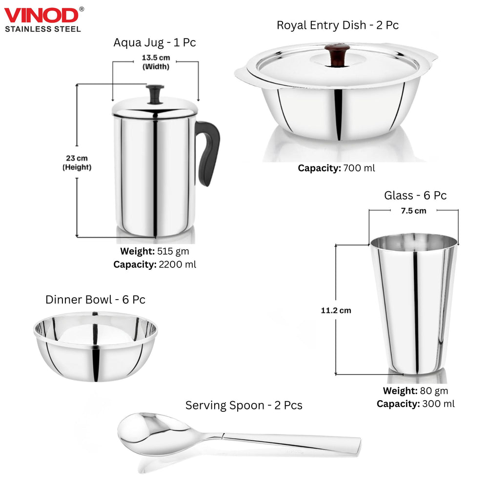 Vinod 37 Pieces Stainless Steel Dinner Set, angled view