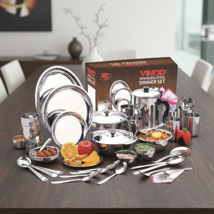विनोद स्टेनलेस स्टील 37 पीस डिनर सेट, छह लोगों के लिए