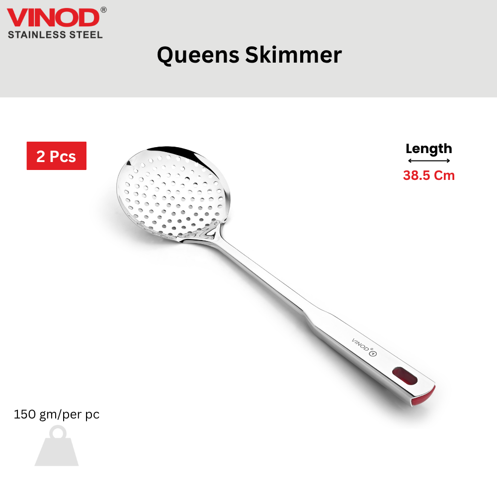 विनोद स्टेनलेस स्टील क्वेन्स छिद्रित स्किमर हेवी गेज स्ट्रेनर, झारा 38.5 सेमी I 2 का सेट I नंबर 2