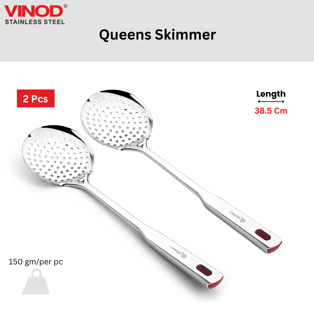 विनोद स्टेनलेस स्टील क्वेन्स छिद्रित स्किमर हेवी गेज स्ट्रेनर, झारा 38.5 सेमी I 2 का सेट I नंबर 2