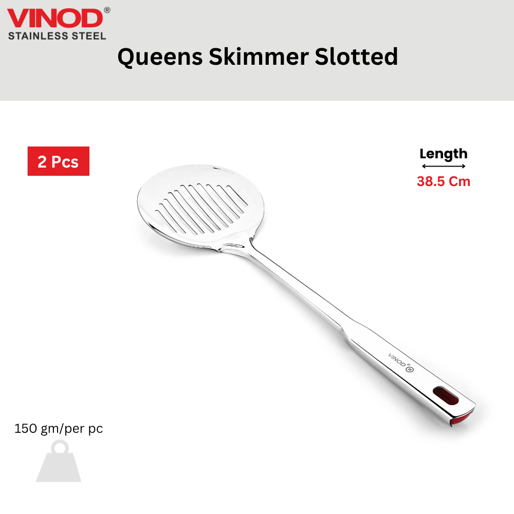 विनोद स्टेनलेस स्टील क्वींस स्किमर स्लॉटेड चम्मच तलने के लिए 38.5 सेमी I 2 का सेट I नंबर 2