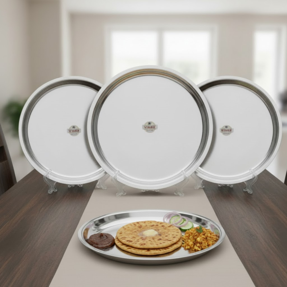 Vinod Stainless Steel New Tat / Dinner Plate Set of 4, front view
