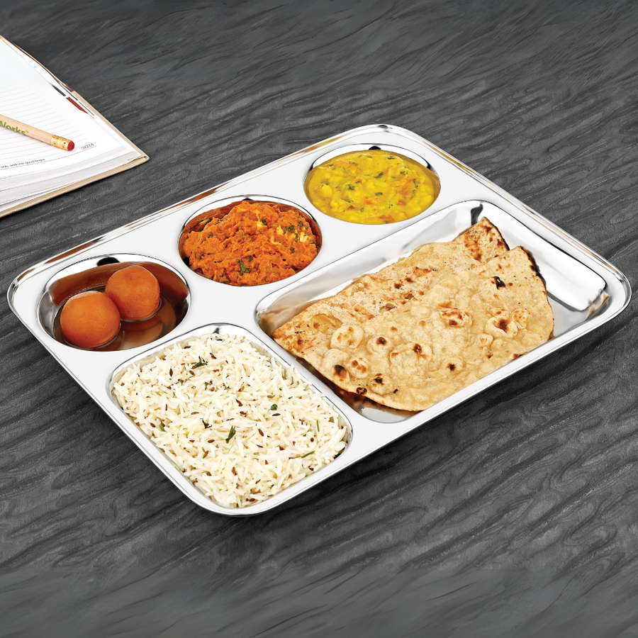 vinod stainless steel mess tray Dinner Plate | 5 compartment