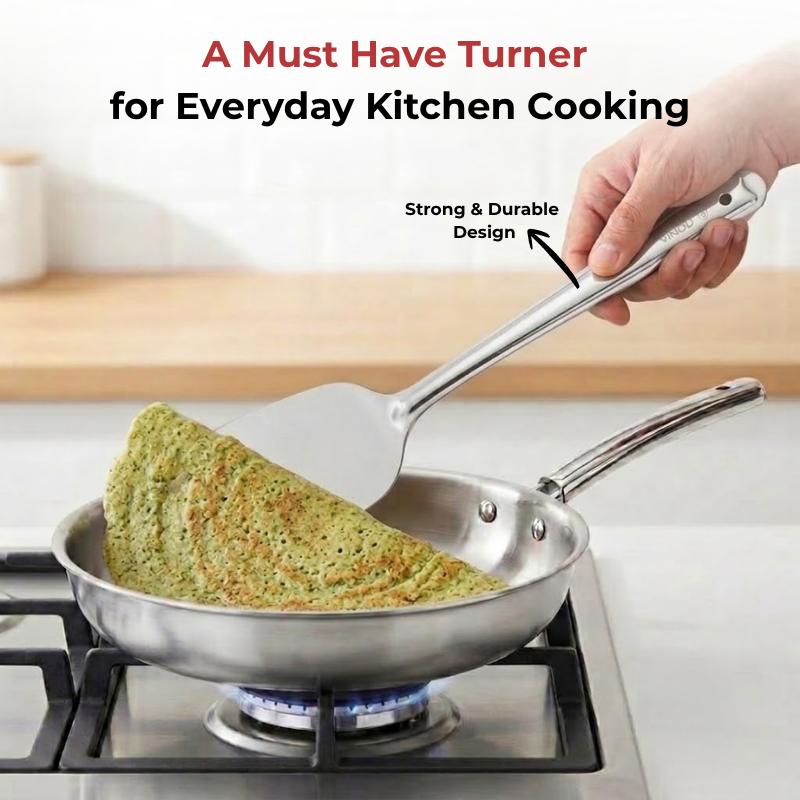 Vinod Stainless Steel Basting Turner / Khurpa/ Cooking Palta Turner Set of 2, close-up detail