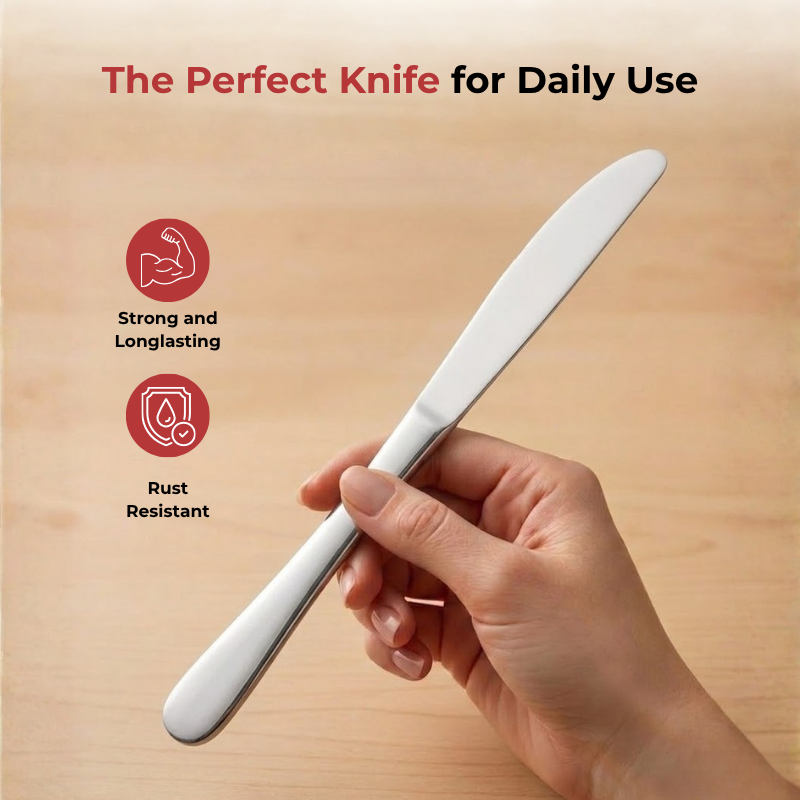 Vinod Florence stainless steel dinner knife set of 6, close-up detail