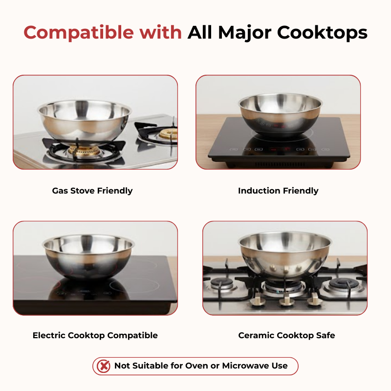 Vinod Doniv Titanium Triply Stainless Steel Tasla, in-use view