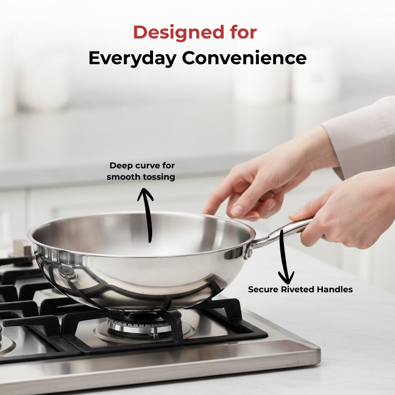 VINOD Doniv Titanium Triply Stainless Steel Wok 26 cms, Capacity 3.30 Liter