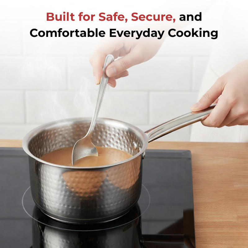 Vinod – Claro Heavy Gauge Stainless Steel Hammered Sauce Pan, 1.5 mm – Capacity 900 ml