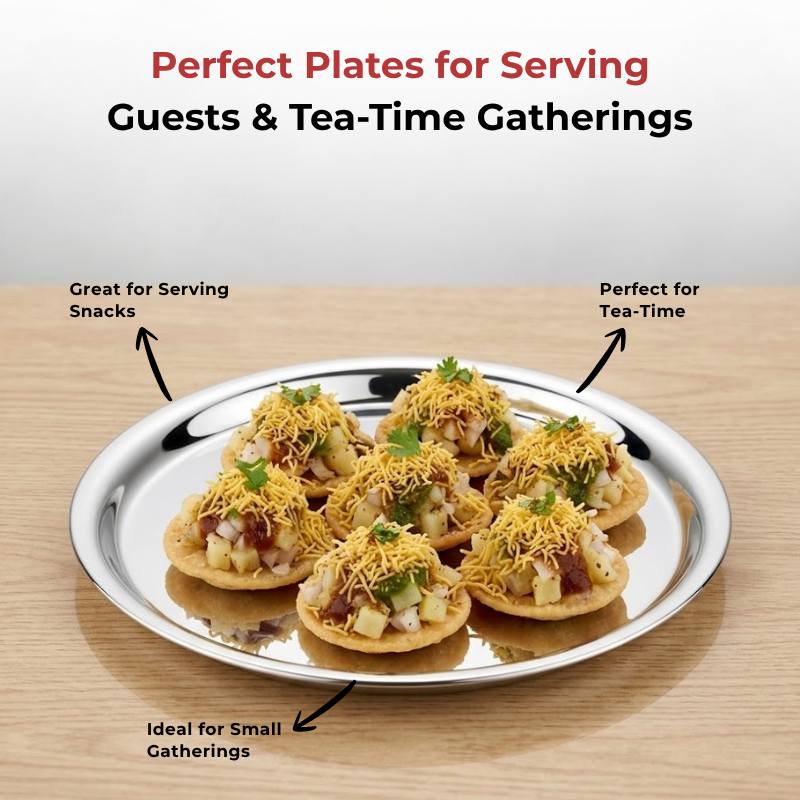 Vinod Stainless Steel Two Tone German Bogi Dish Set of 6, close-up detail