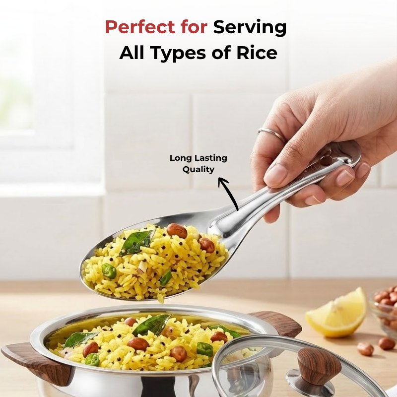 Vinod Stainless Steel Rice Server / Rice Spoon / Rice Chamcha Set of 2, close-up detail