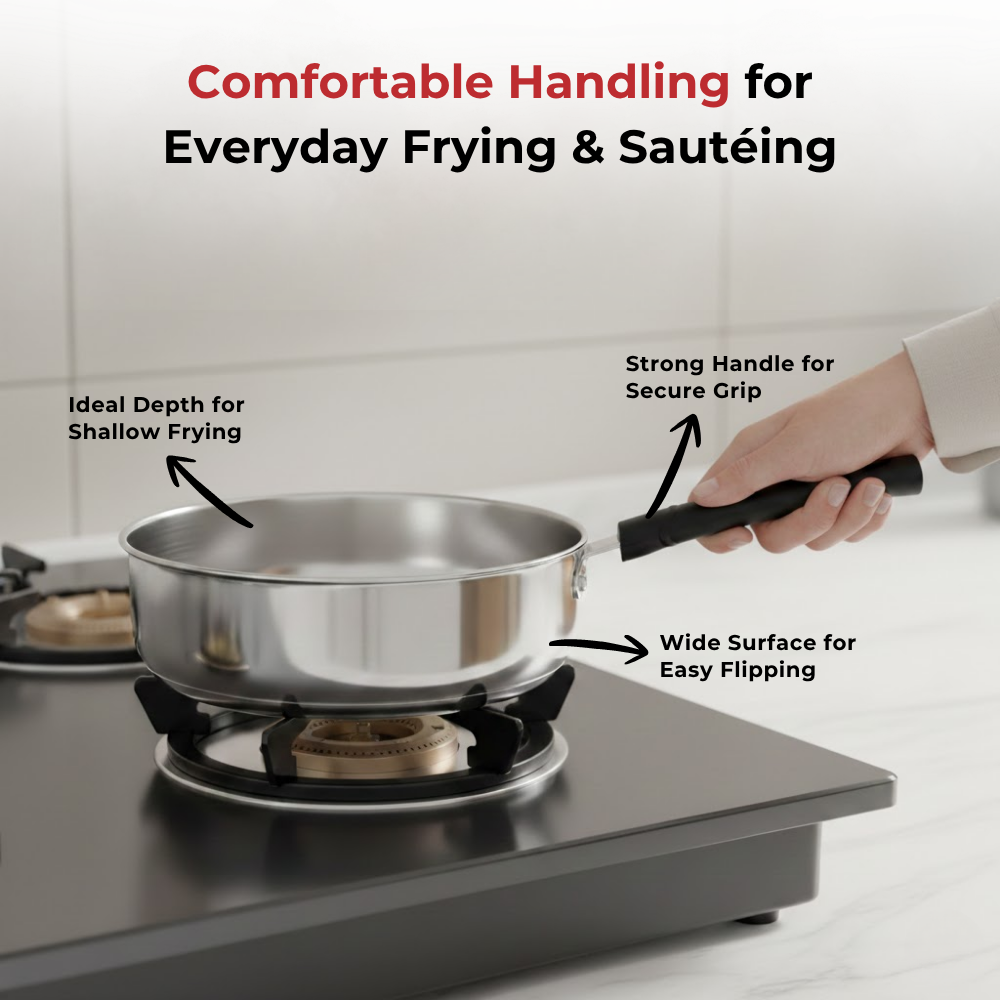 VINOD – DONIV Stainless Steel Sandwich Bottom Solitaire Fry Pan, 20 cms – Induction Friendly. Capacity 2 Liter