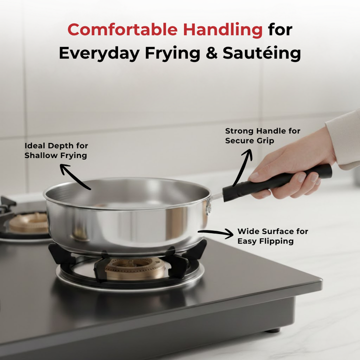 VINOD – DONIV Stainless Steel Sandwich Bottom Solitaire Fry Pan, 20 cms – Induction Friendly. Capacity 2 Liter