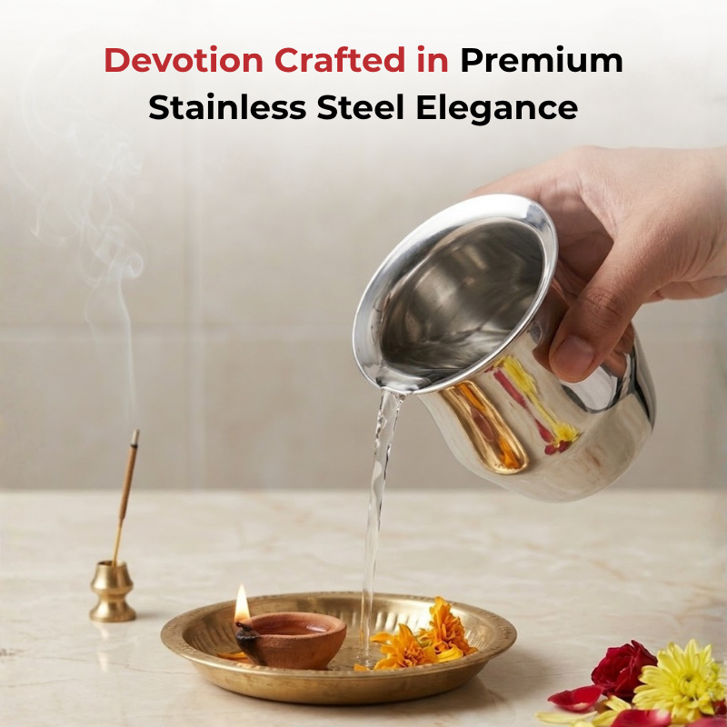 Vinod Stainless Steel Shagun Kalash, close-up detail